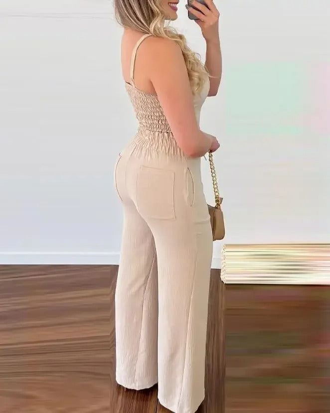 Backless jumpsuit met spaghettibandjes en V-hals