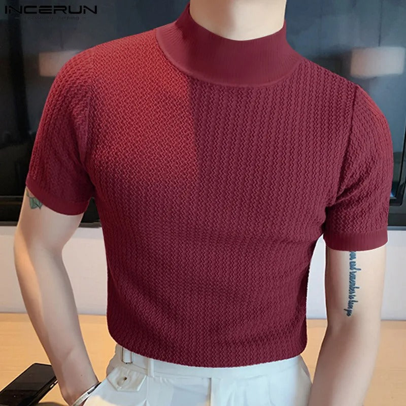 Heren T-shirt met hoge hals en slanke pasvorm