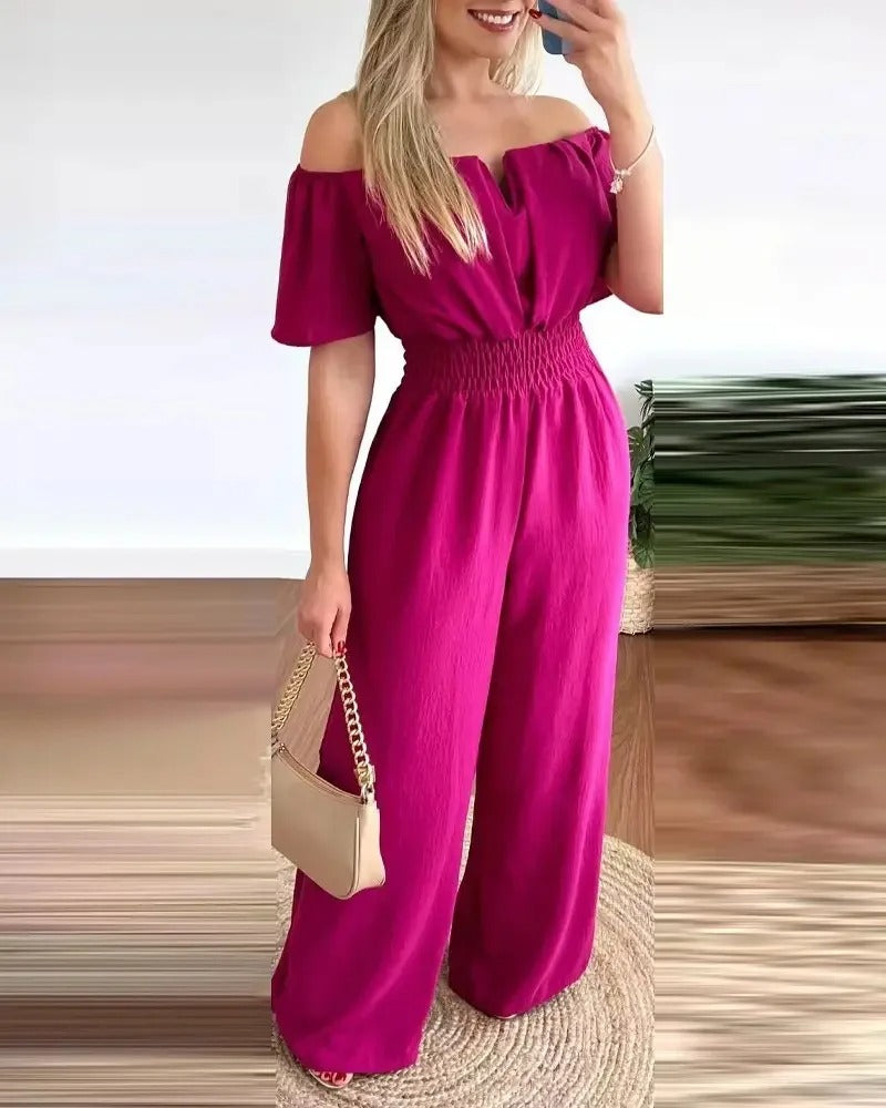 Dames off-shoulder wijde pijpen jumpsuit