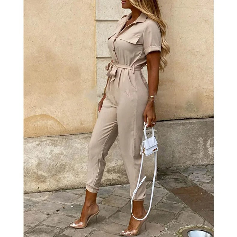 Monochromatische riemjumpsuit voor dames