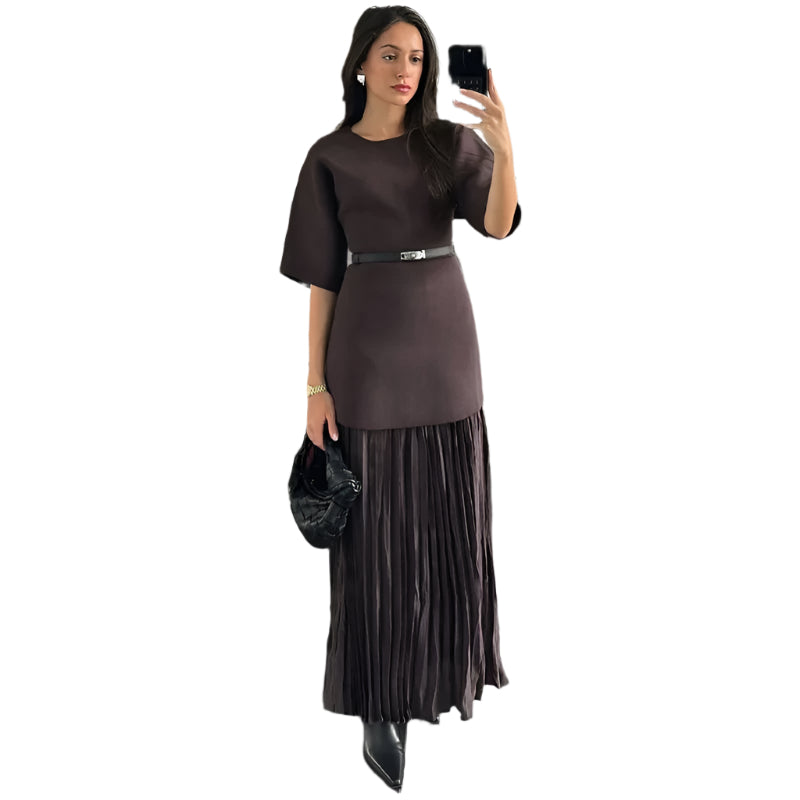 Dames mesh patchwork halflange geplooide jurk
