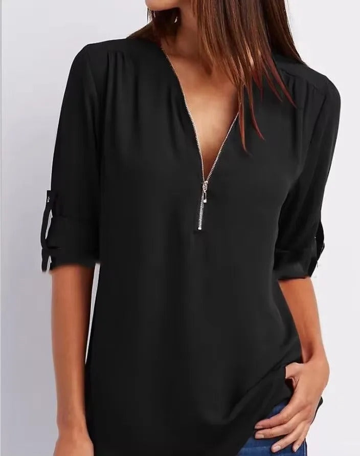 Vrouwen Blouse met Diepe V-Hals Chiffon
