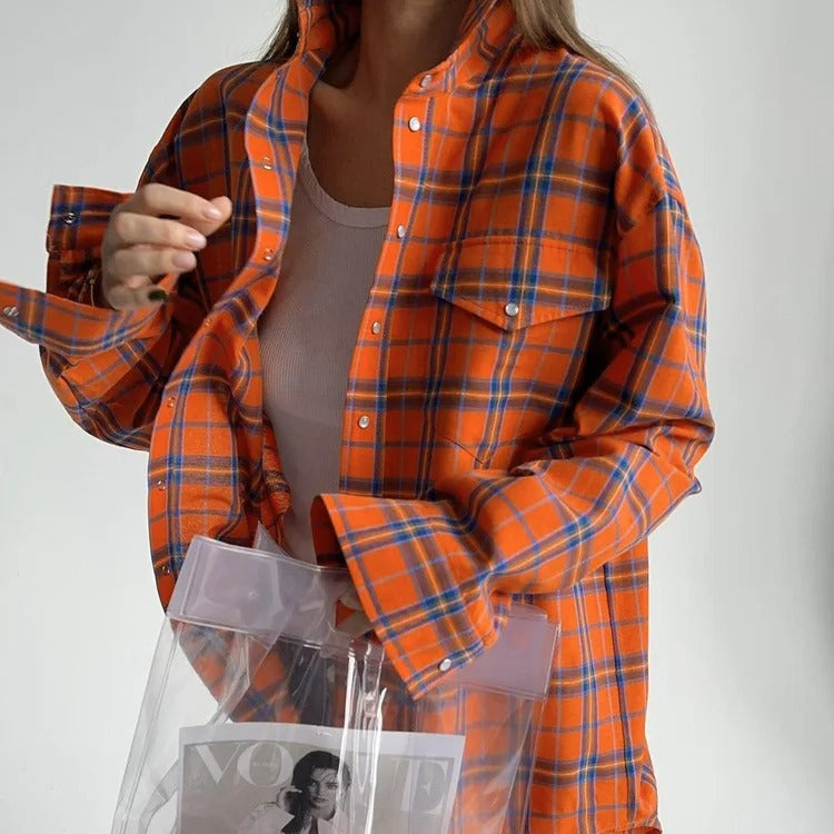 Oversized damesoverhemd met lange mouwen en ruiten