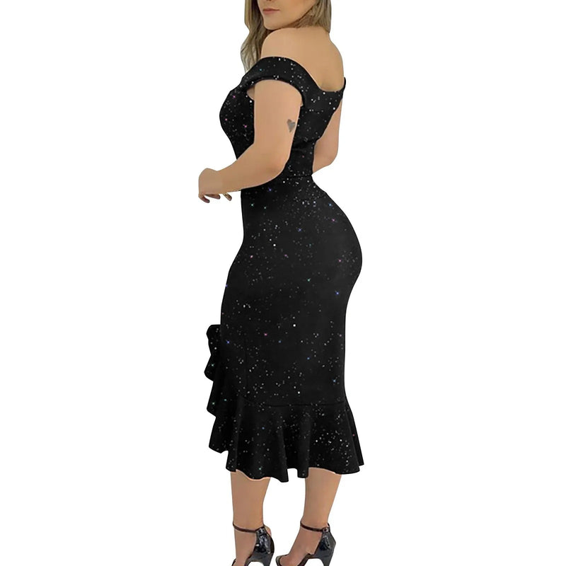 Off-shoulder jurk met pailletten en ruches van chiffon voor dames