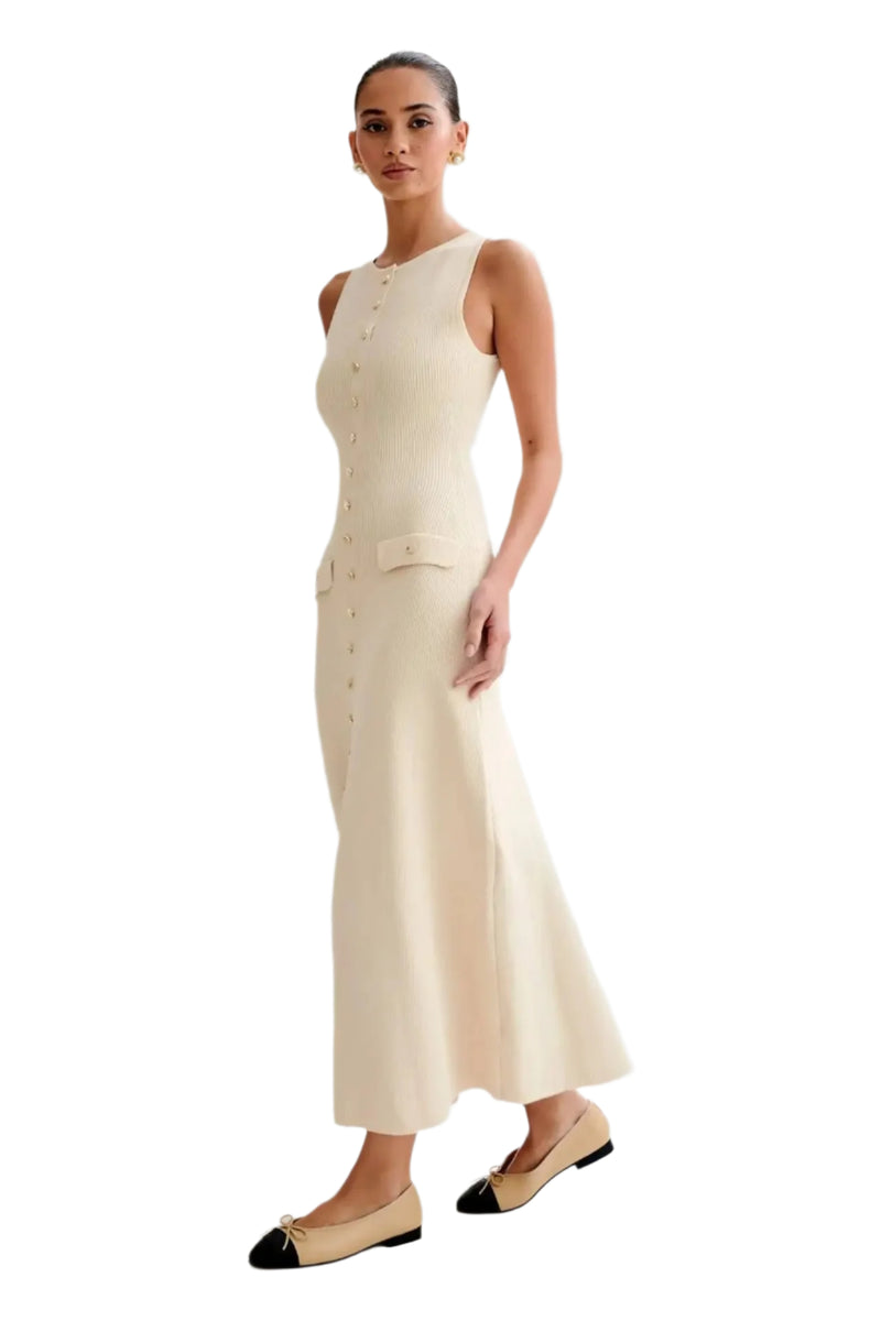 Dames gebreide mouwloze bodycon jurk met knopen
