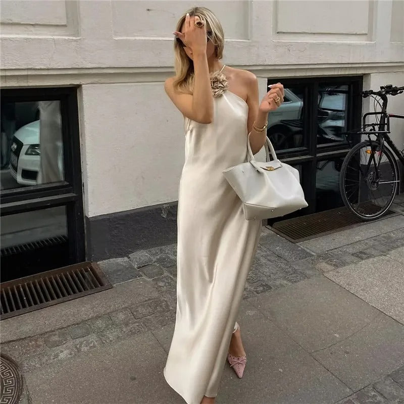 Dames off-shoulder halter lange jurk