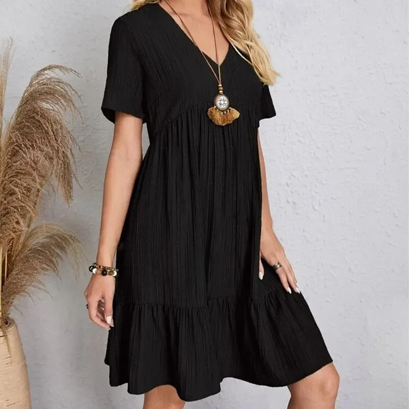 V-hals peplum fit flare-jurk voor dames