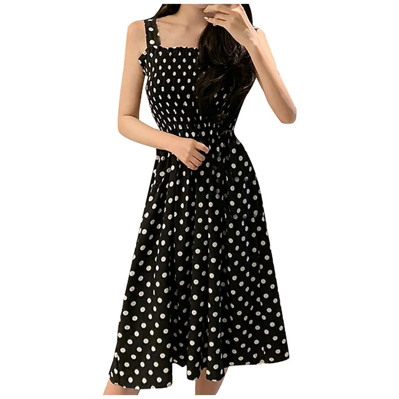 Dames Polka Dot Mouwloze Casual Jurk