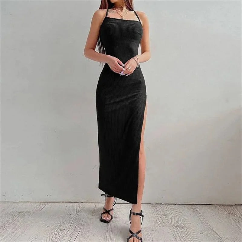 Dames mouwloze halternek bodycon jurk