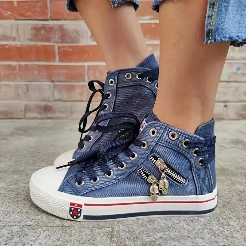 Dames Denim Style Hi-Top Sneakers