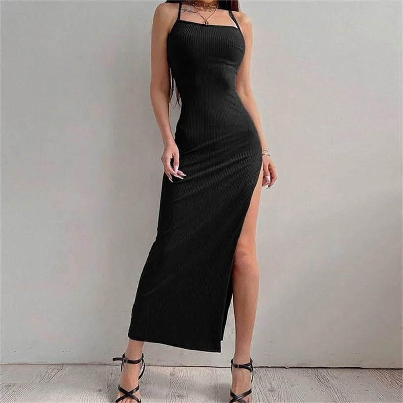 Dames mouwloze halternek bodycon jurk
