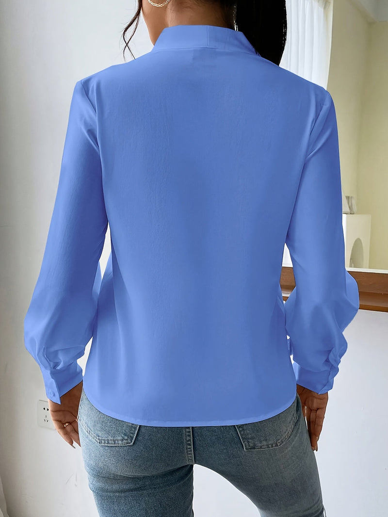 Dames Blouse Witte V-hals Elegante Polyester voor Casual en Formele Gelegenheden-3