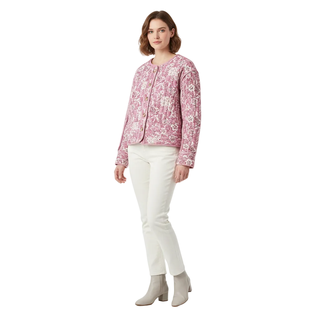 Damesjas Winter Gewatteerd Cropped met Bloemenprint