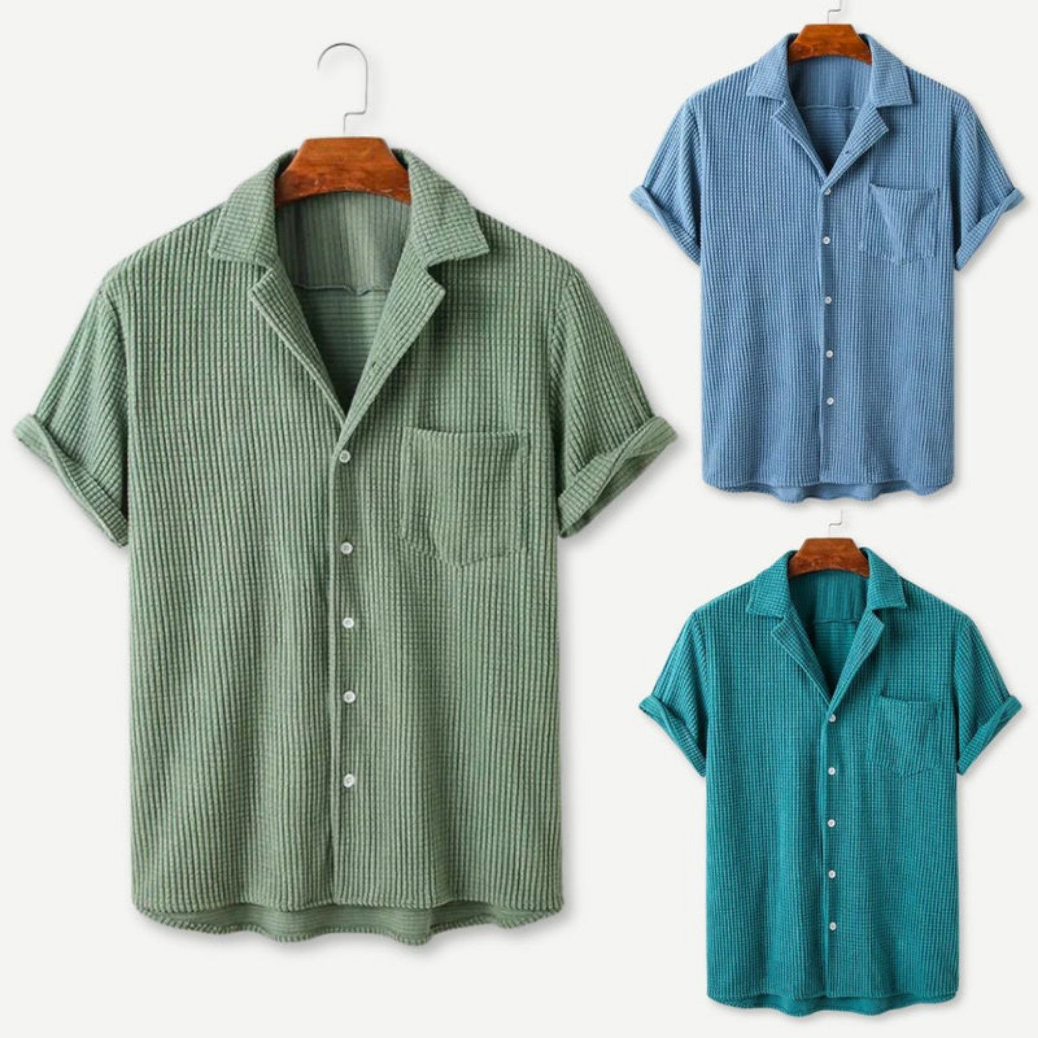 Heren Knitted Waffle Shirt Casual Katoen
