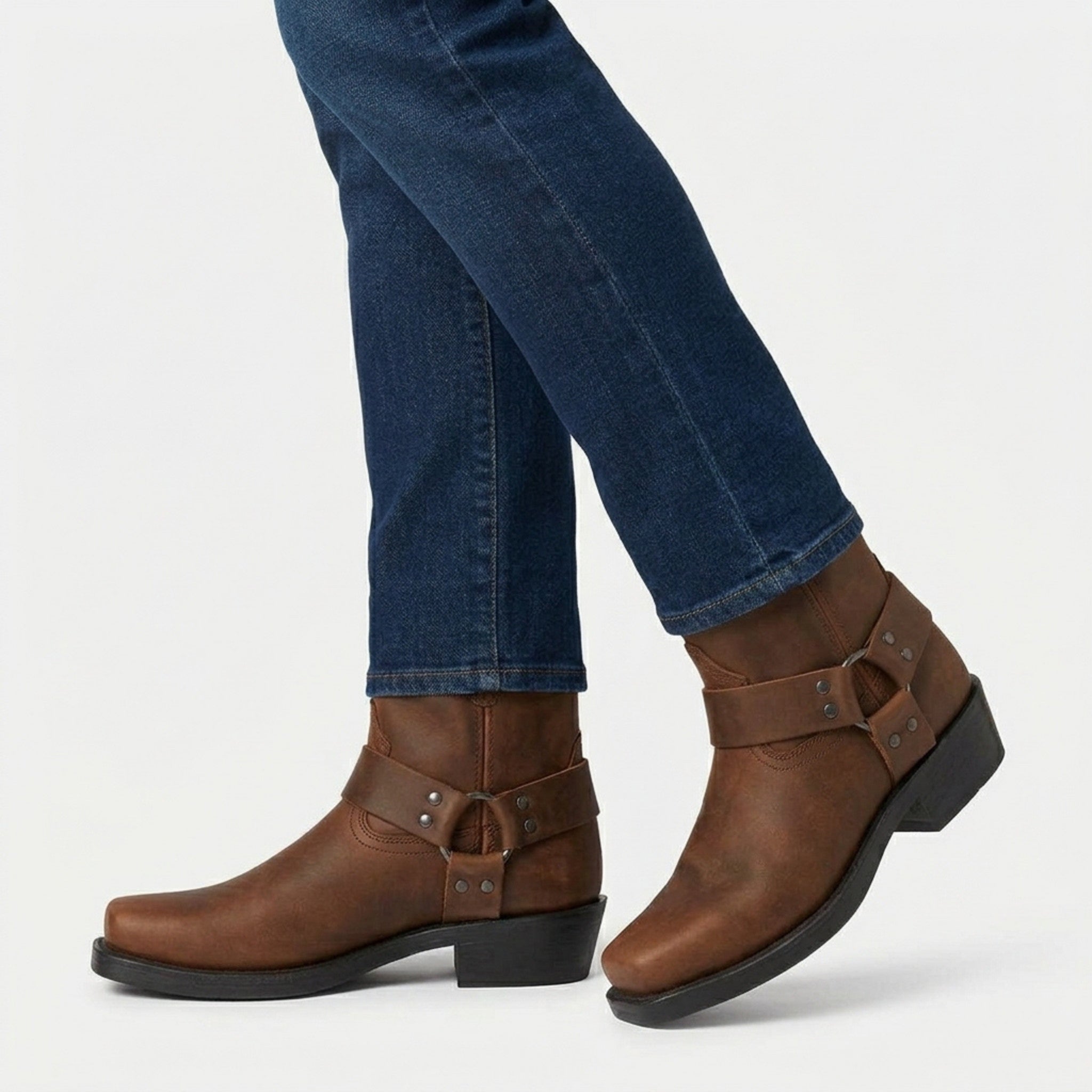 Heren Laarzen Leer Westernstijl met Rits en Rubber Zool