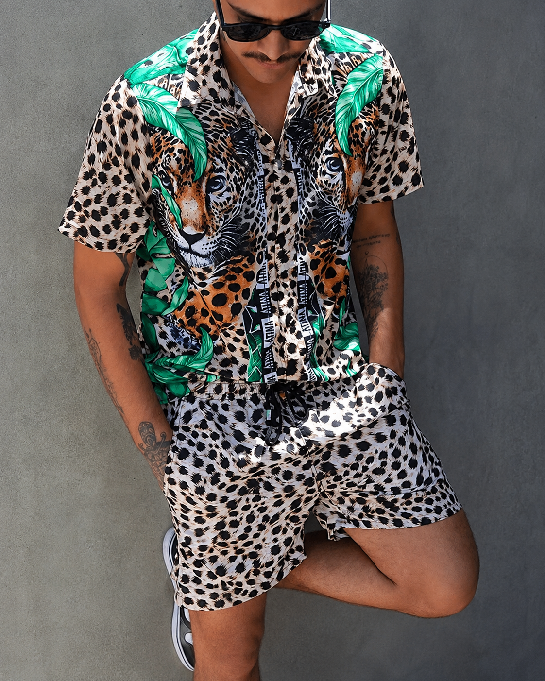 Heren Zomerset met Korte Mouwen en Shorts, Modern Patchwork Design