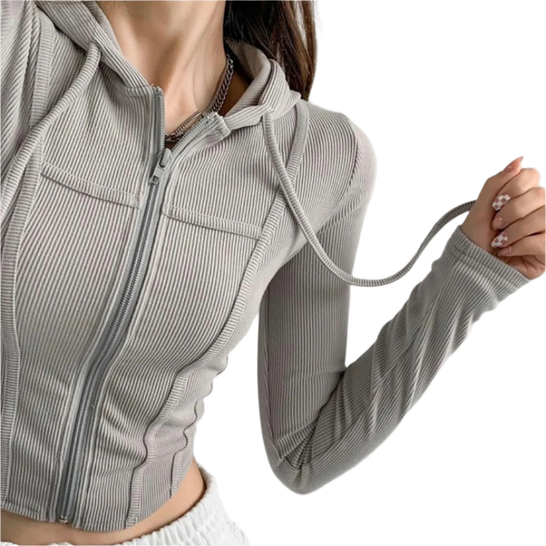 Dames Zip Up Crop Fitted Hoodie