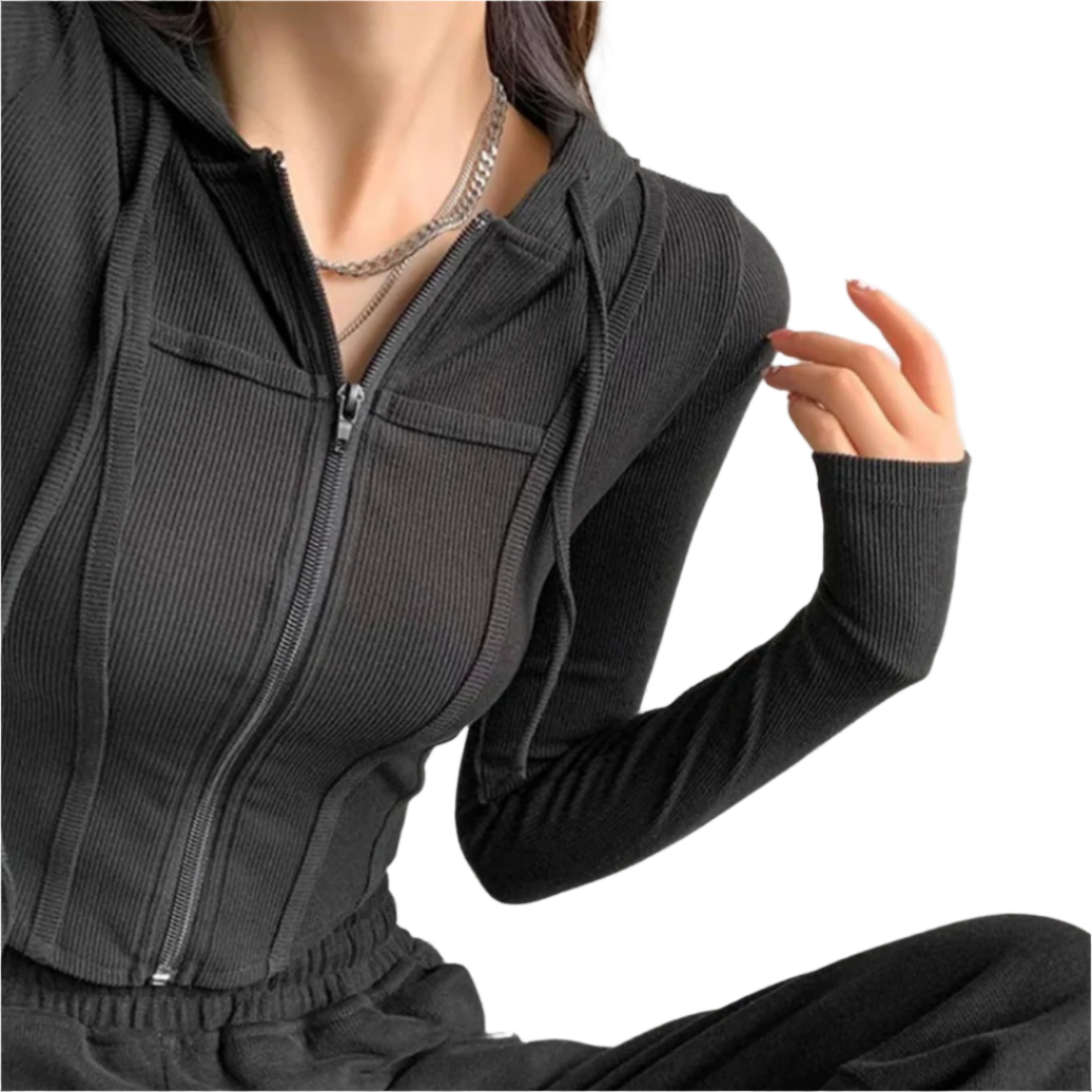 Dames Zip Up Crop Fitted Hoodie