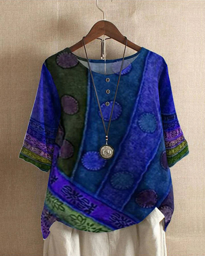 Dames Blouse Kleurrijk Vintage Loose Fit Katoen-4