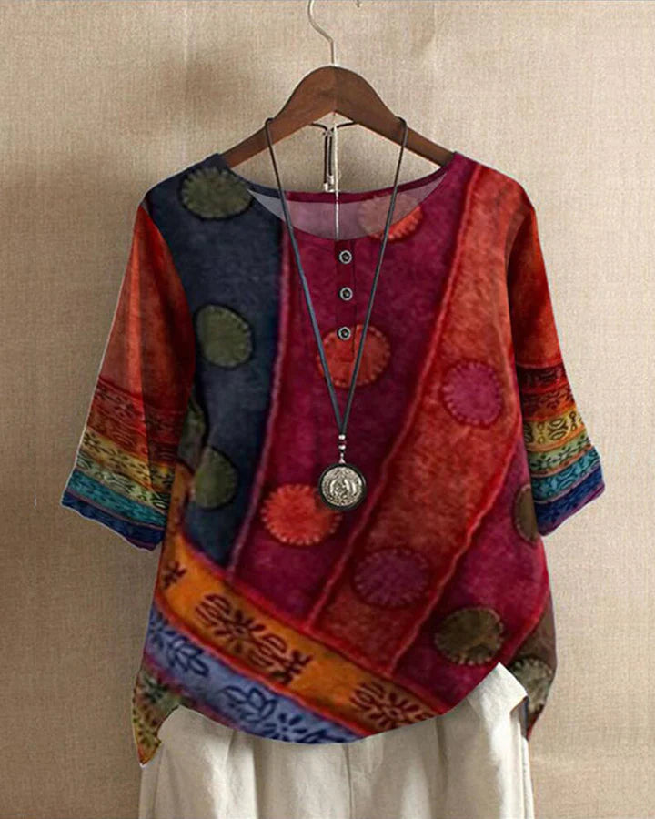Variant image for Dames Blouse Kleurrijk Vintage Loose Fit Katoen-8
