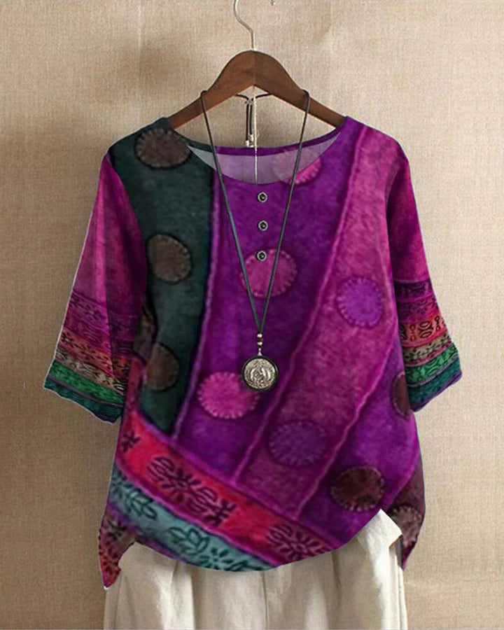 Dames Blouse Kleurrijk Vintage Loose Fit Katoen-2