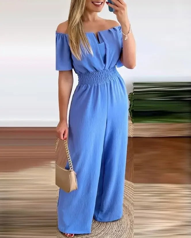 Dames off-shoulder wijde pijpen jumpsuit