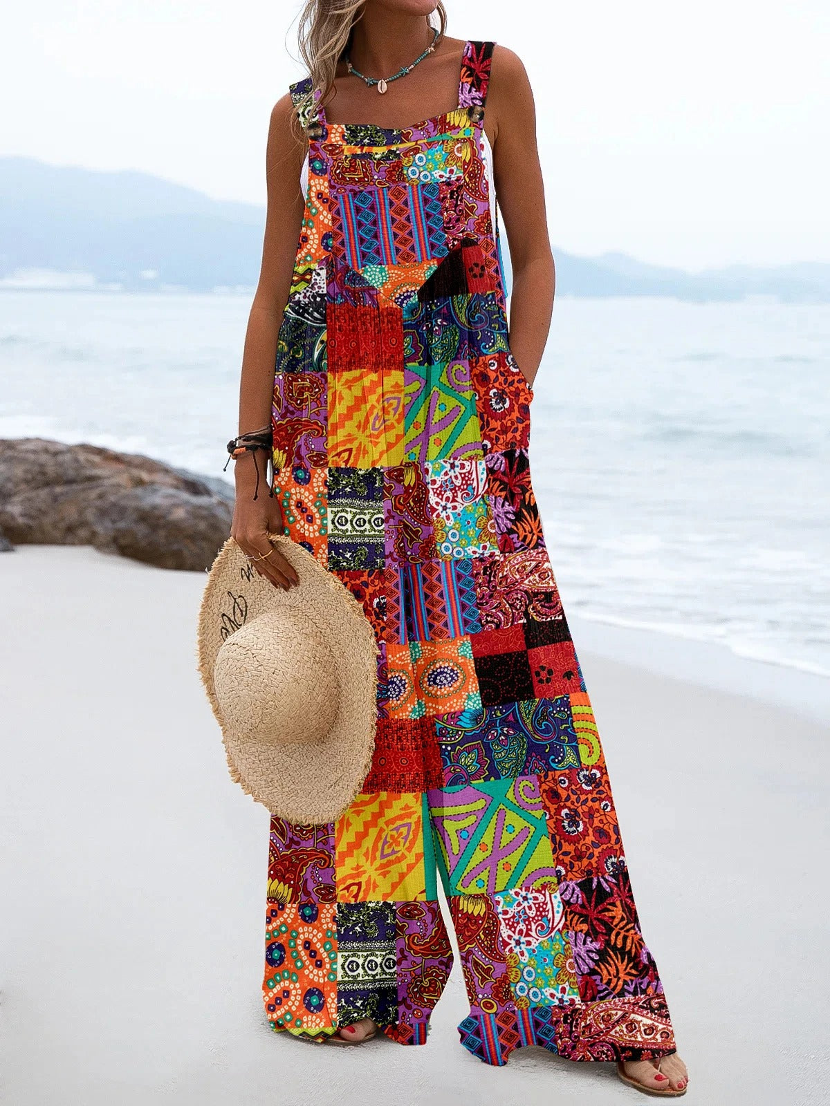Boheemse jumpsuit met wijde pijpen voor dames