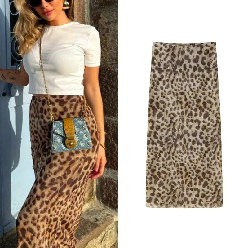 Dames luipaardprint lange rok
