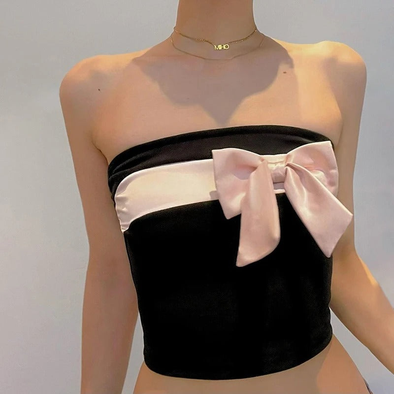 Strapless crop top met strik voor dames