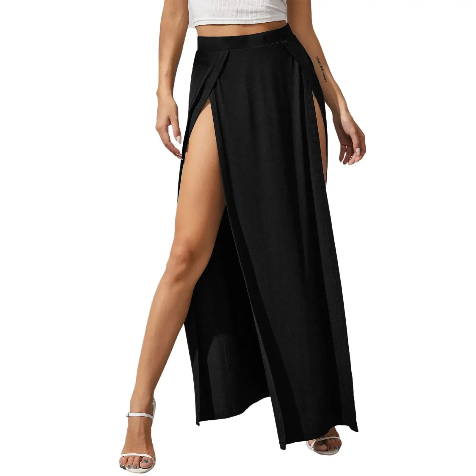 Dames hoge taille dubbele split rok