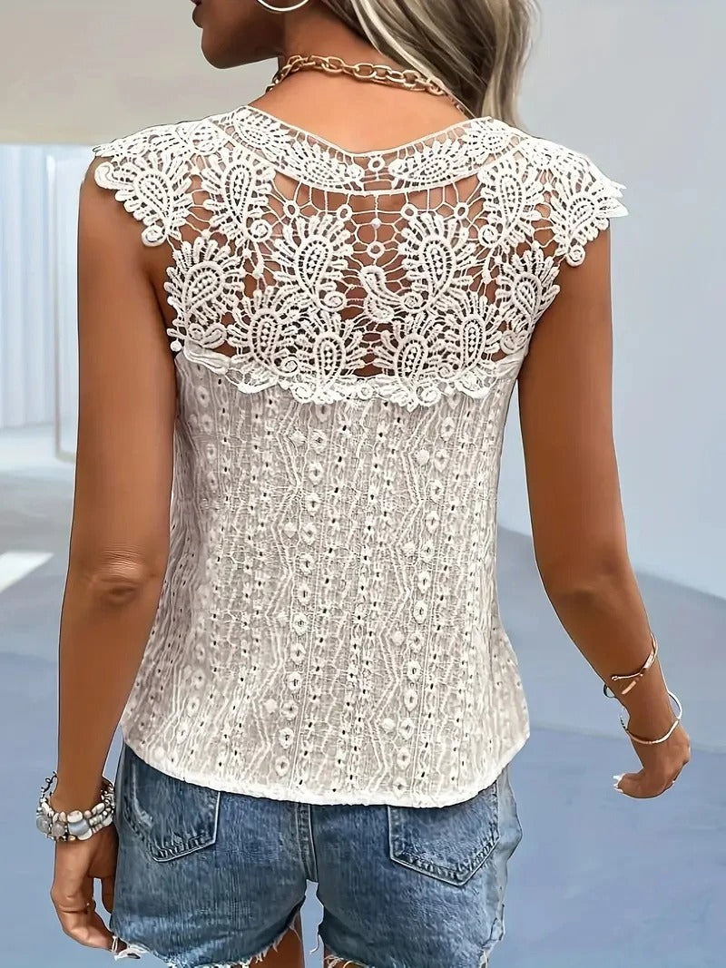 Dames V-hals kanten patchwork mouwloze top