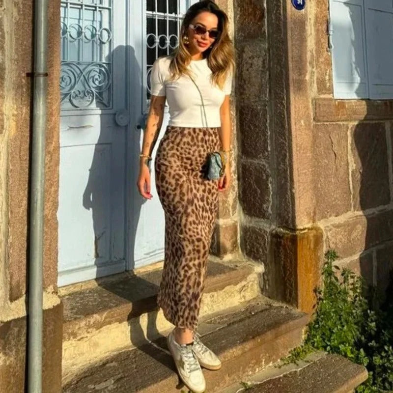Dames luipaardprint lange rok