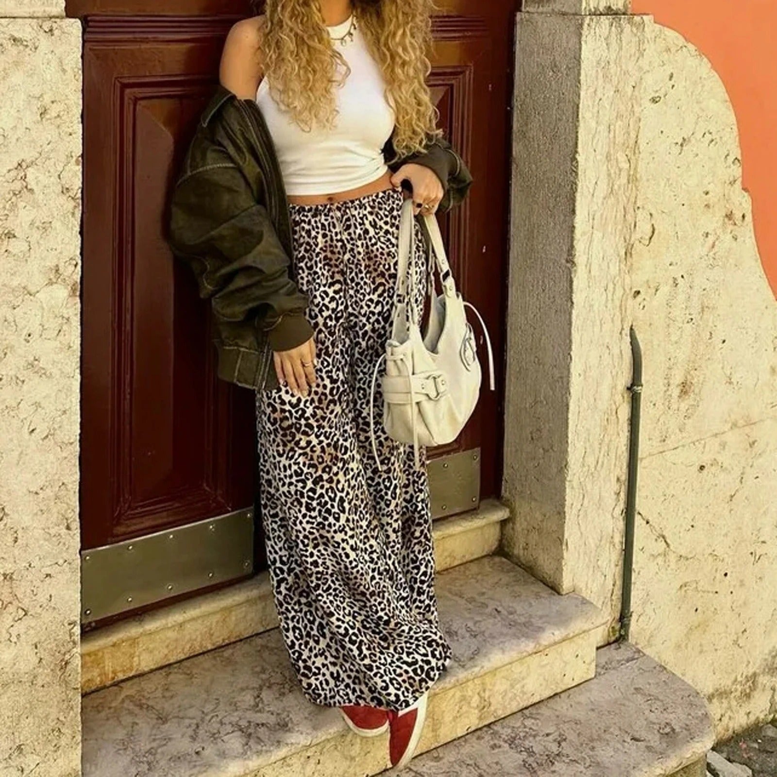 Vintage Luipaardprint Wijde Broek