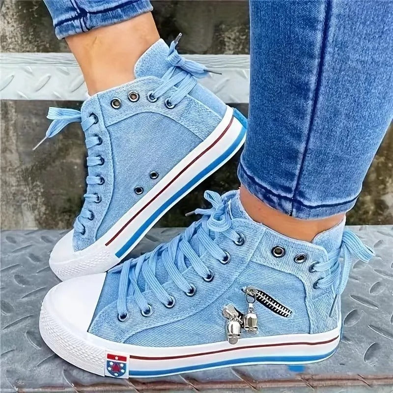 Dames Denim Style Hi-Top Sneakers