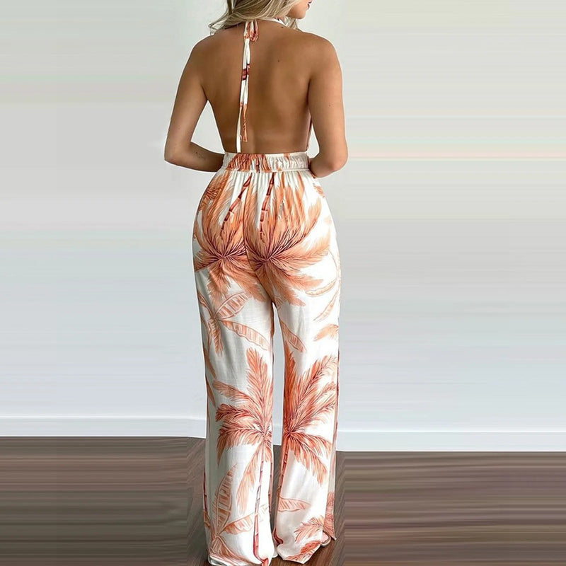 Kleurrijke jumpsuit met digitale print en V-hals