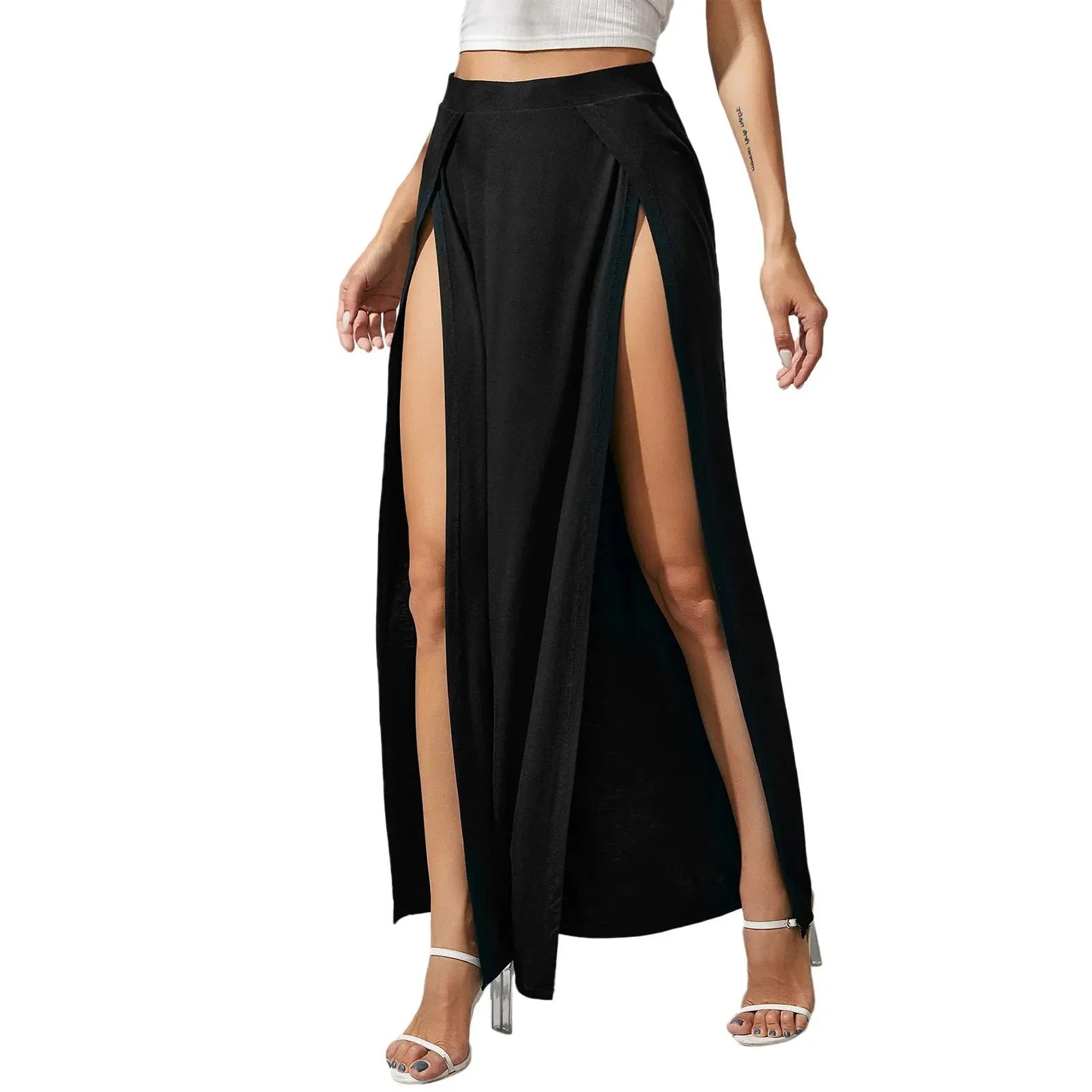 Dames hoge taille dubbele split rok