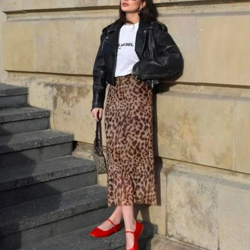 Dames luipaardprint lange rok