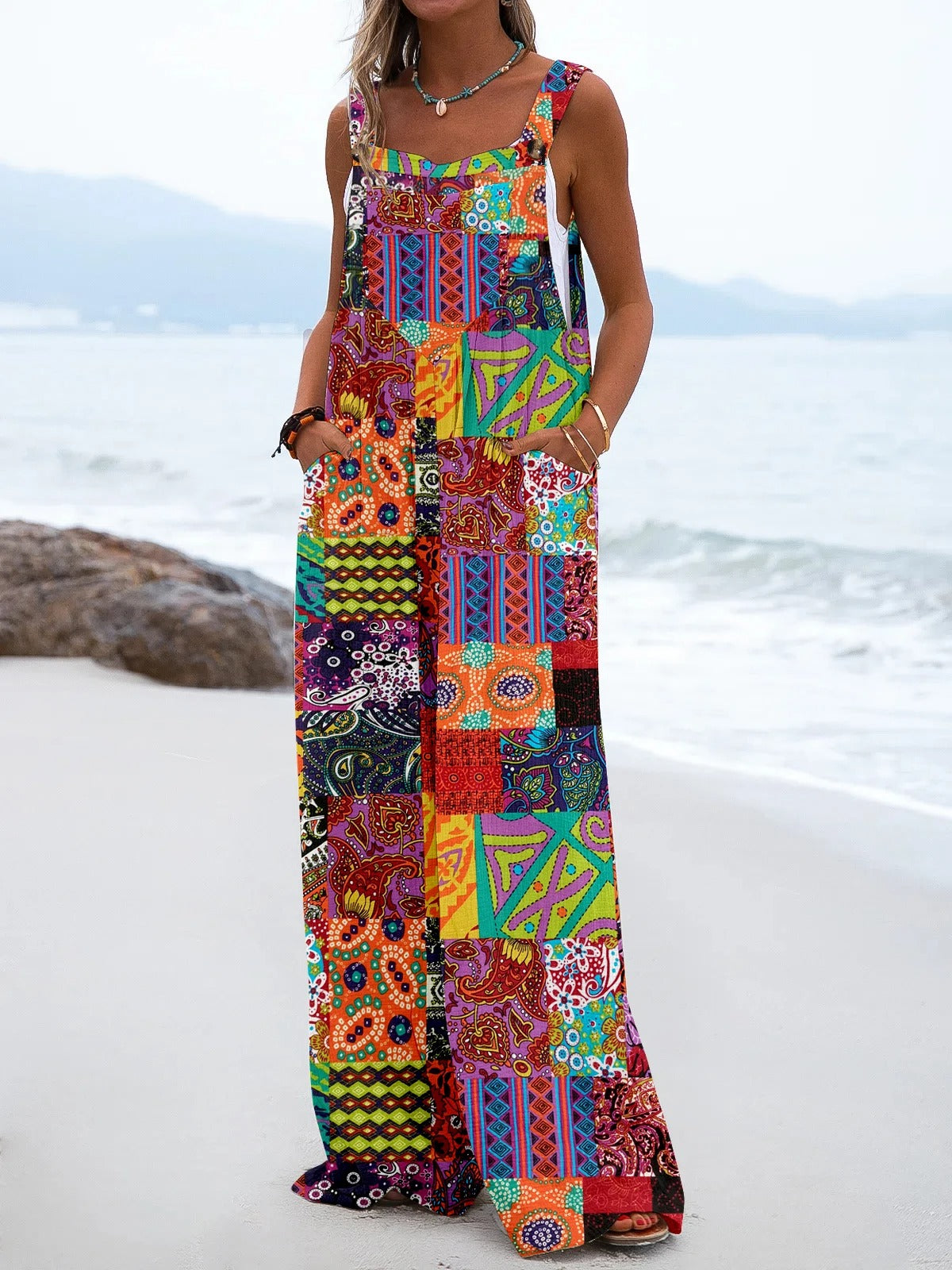 Boheemse jumpsuit met wijde pijpen voor dames