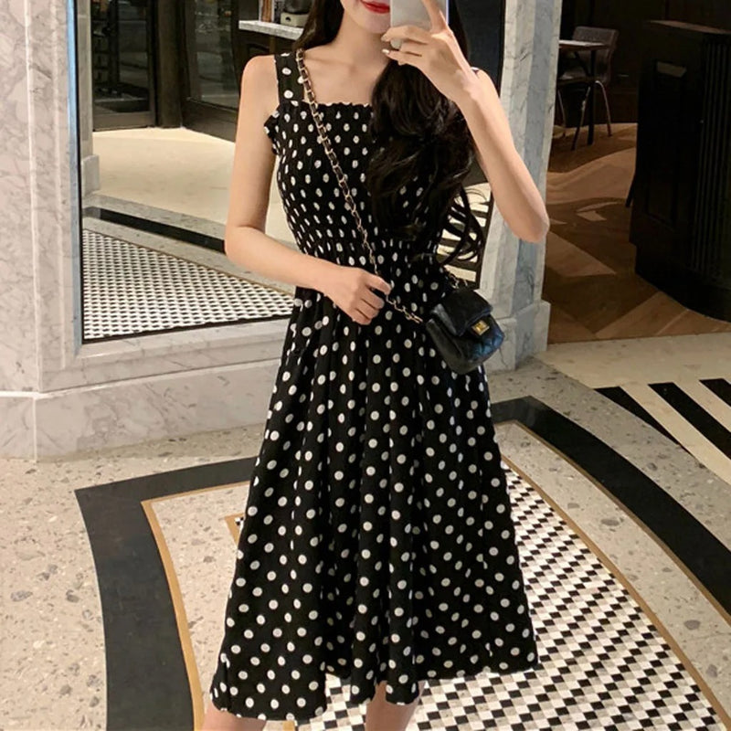 Dames Polka Dot Mouwloze Casual Jurk