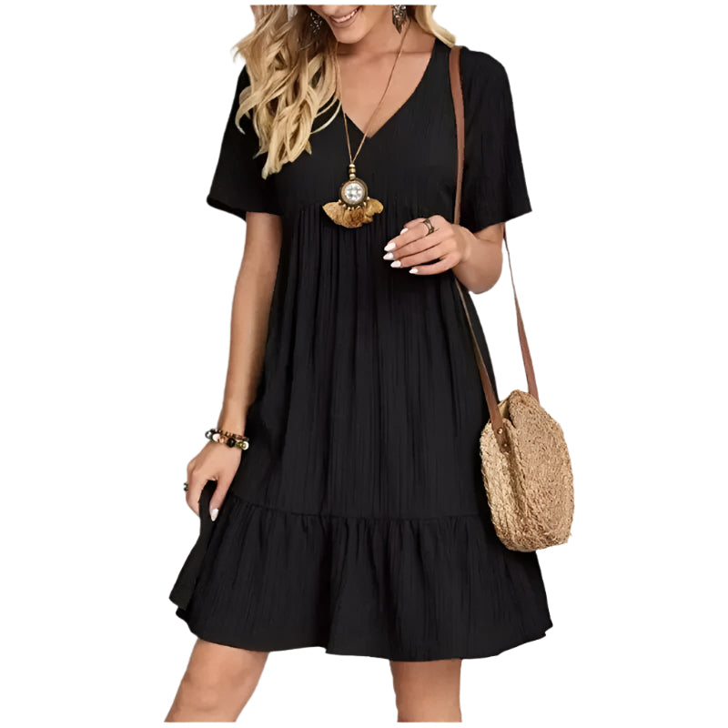 V-hals peplum fit flare-jurk voor dames