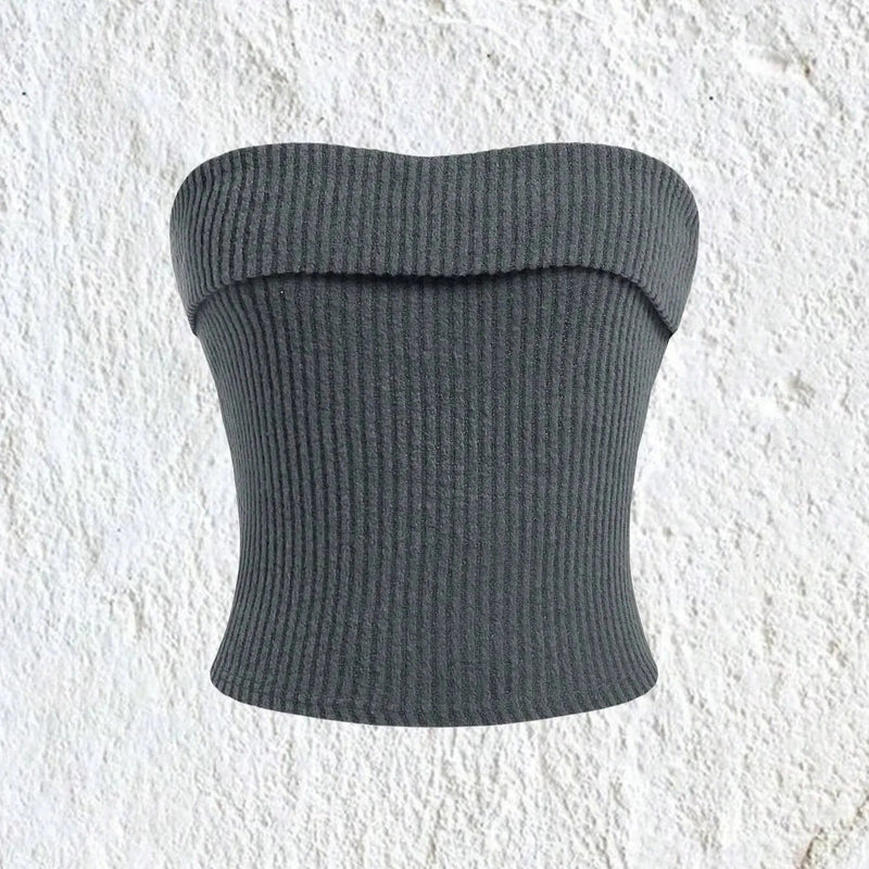 Dames geribbelde strapless slim fit tube top