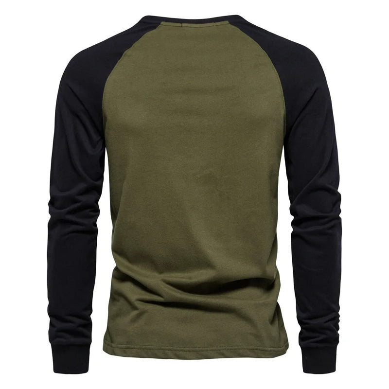 Heren-T-shirt met lange mouwen en patchwork