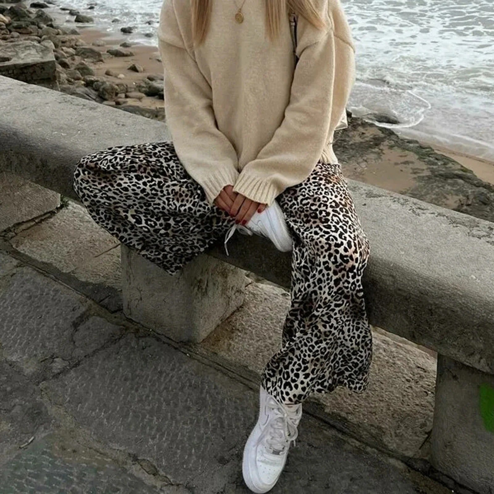 Vintage Luipaardprint Wijde Broek