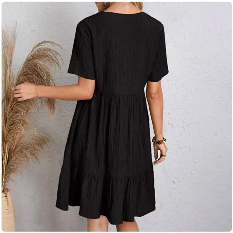 V-hals peplum fit flare-jurk voor dames