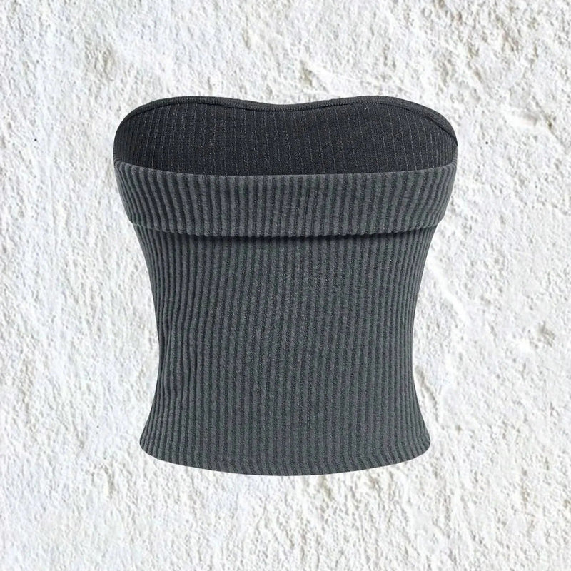 Dames geribbelde strapless slim fit tube top