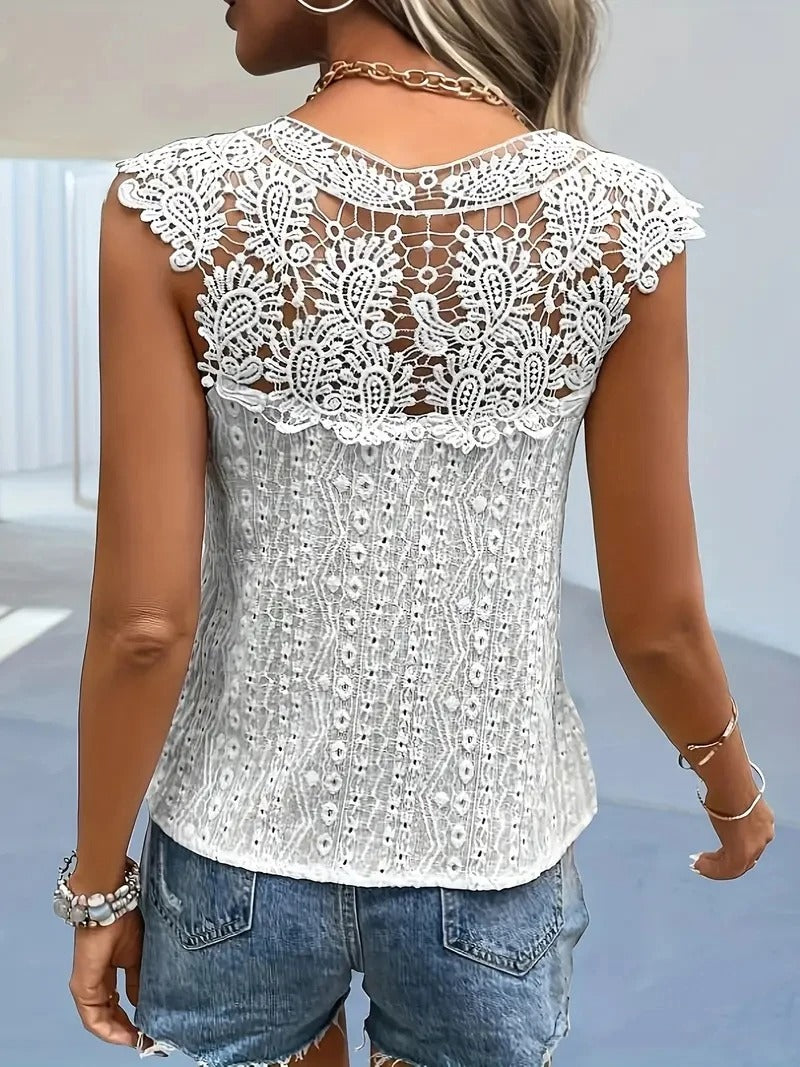 Dames V-hals kanten patchwork mouwloze top