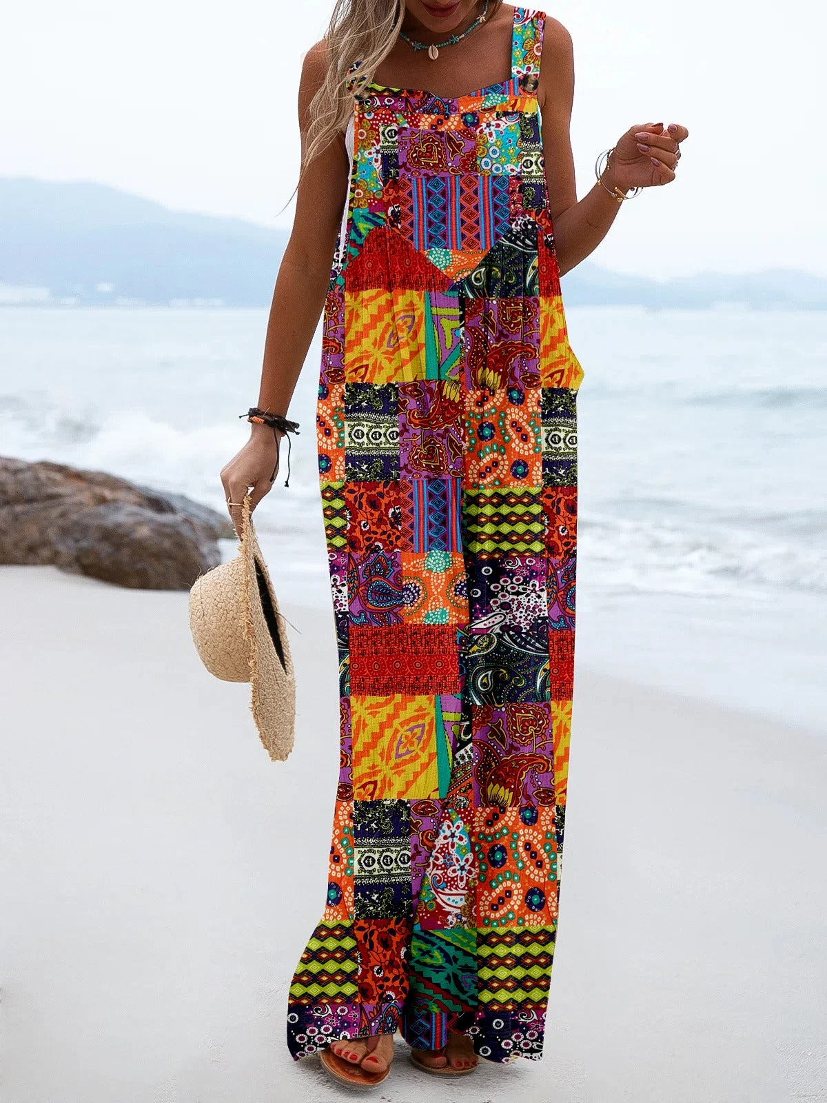 Boheemse jumpsuit met wijde pijpen voor dames