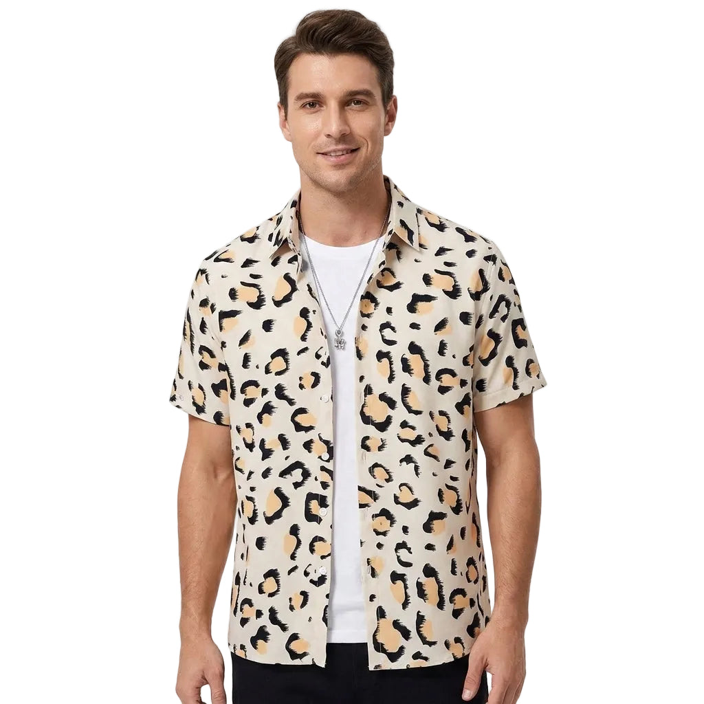 Heren Safari Overhemd Relaxed Stijl Wildcatprint