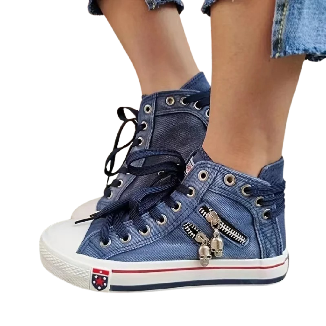 Dames Denim Style Hi-Top Sneakers