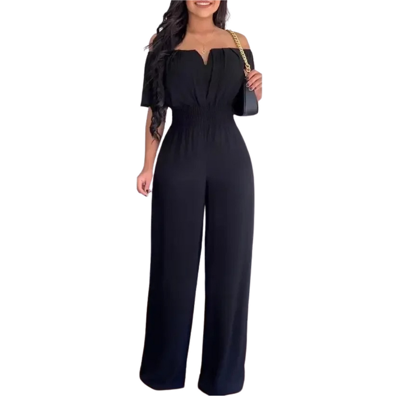 Dames off-shoulder wijde pijpen jumpsuit